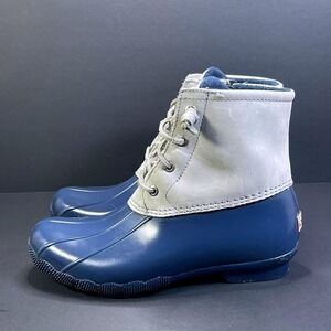 Sperry Top Sider Boots Womens 6.5 Saltwater Duck Rain Blue‎ Lined Waterproof Zip